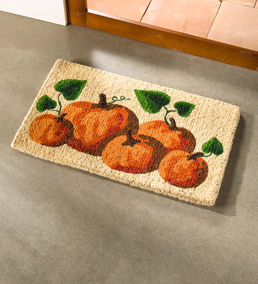 Checkered Fall Harvest Pumpkin Doormat 18 x 30 Orange