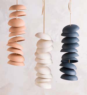 Handcrafted Hanging Ten Ceramic Disc Wind Chime - Charcoal - Medium