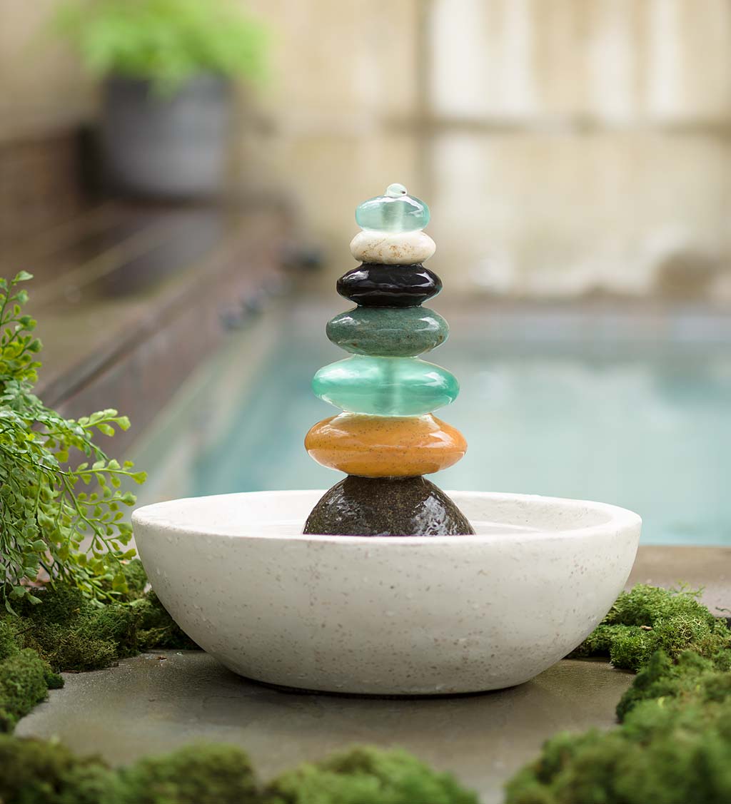 Glass and Stone Soothing Rock Cairn Fountain