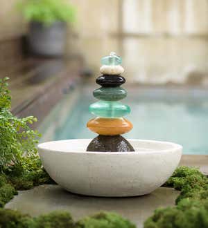 Glass and Stone Soothing Rock Cairn Fountain