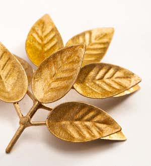 Handcrafted Golden Reclaimed Metal Leaf Clusters, Set of 8