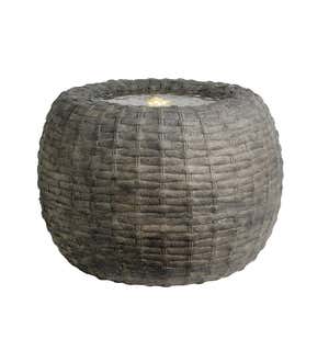 Indoor/Outdoor LED Lighted Wicker Basket Water Fountain - Gray