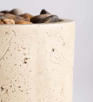 Concrete Cylinder LED Fountain with River Rocks