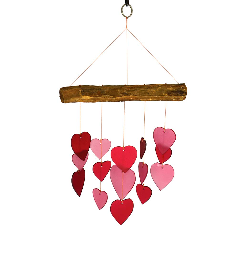 Glass and Driftwood Heart Wind Chime