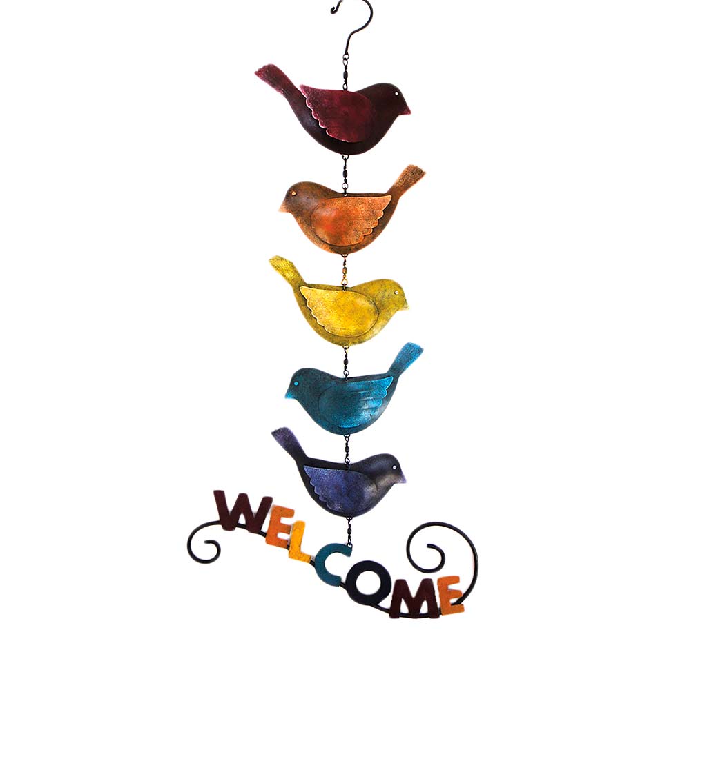 Multi-Colored Birds Hanging Mobile Welcome Sign