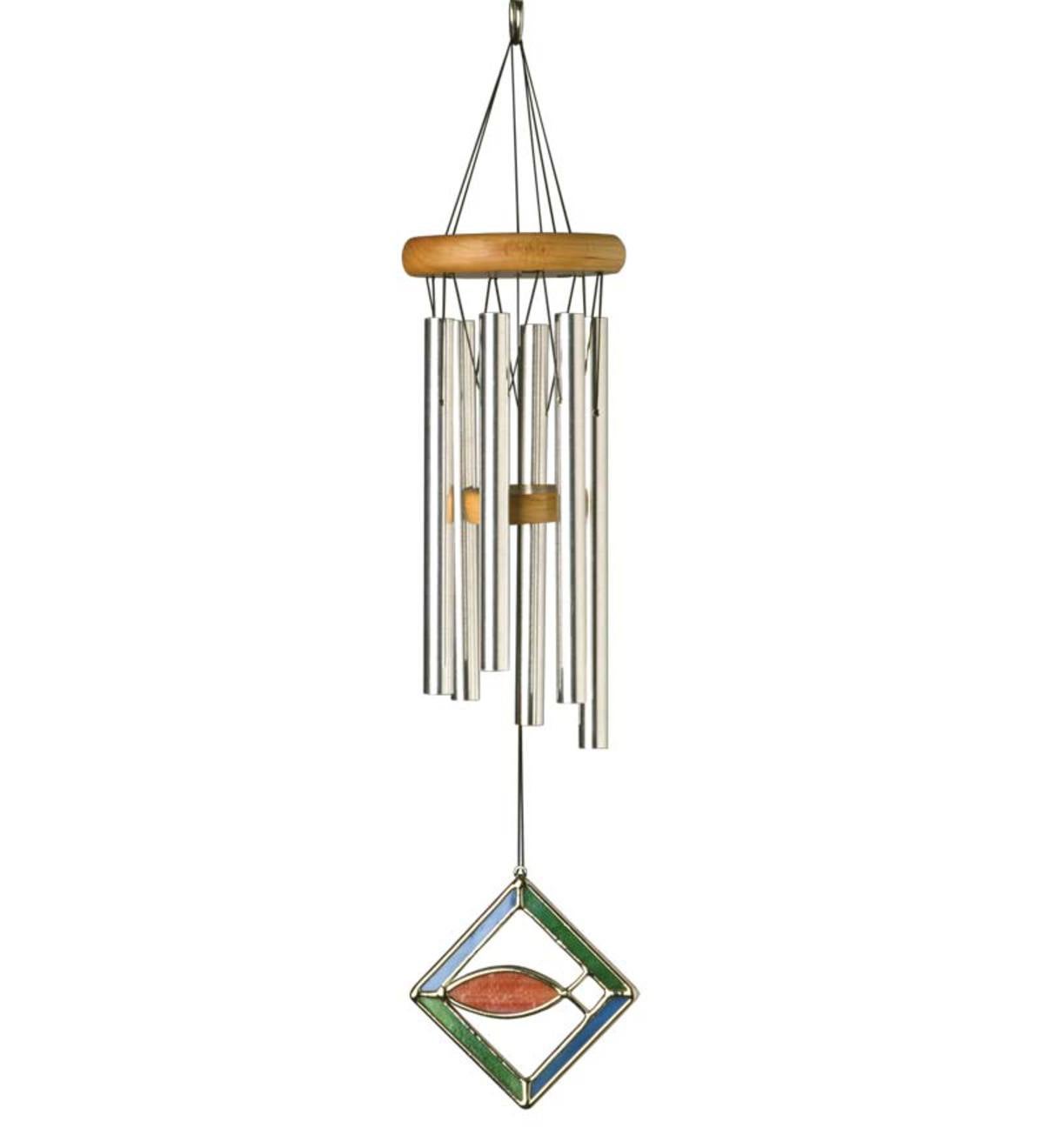Musically Tuned Sign Of Faith Wind Chime With Stained Glass Wind Catcher