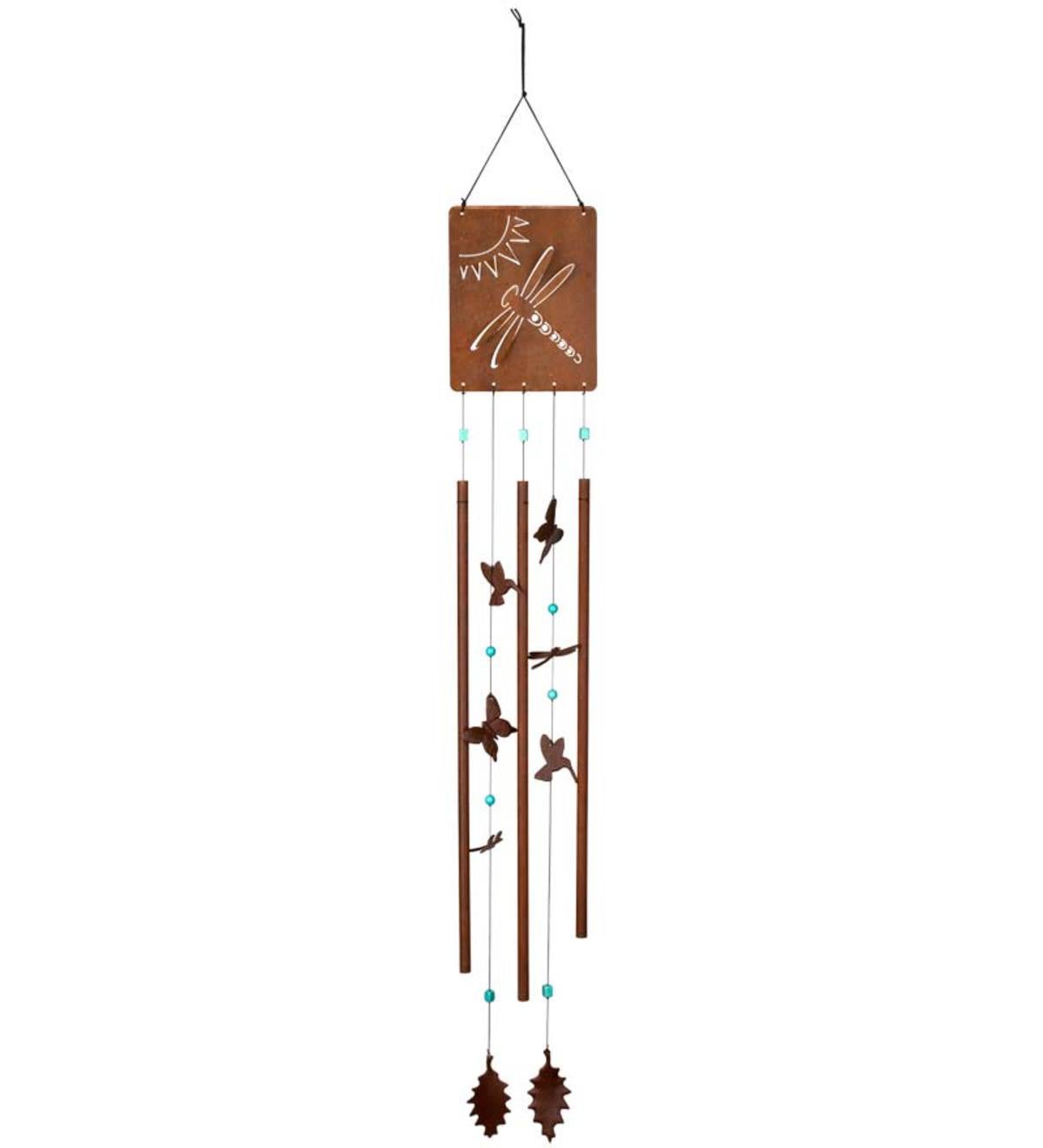Rust Finish Victorian Garden Wind Chime With Hummingbird And Butterfly Chimes
