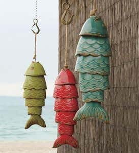 Colored Porcelain Koi Fish Wind Chime - Red