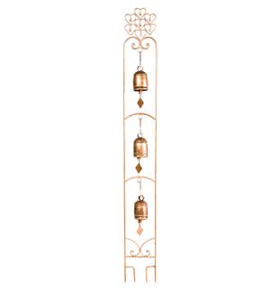 Three-Bell Wind Chime Metal Garden Stake With Weathered Bronze-Colored Finish