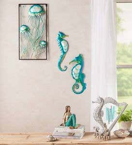 Metal Seahorse Wall Art with Capiz Accents, Set of 2