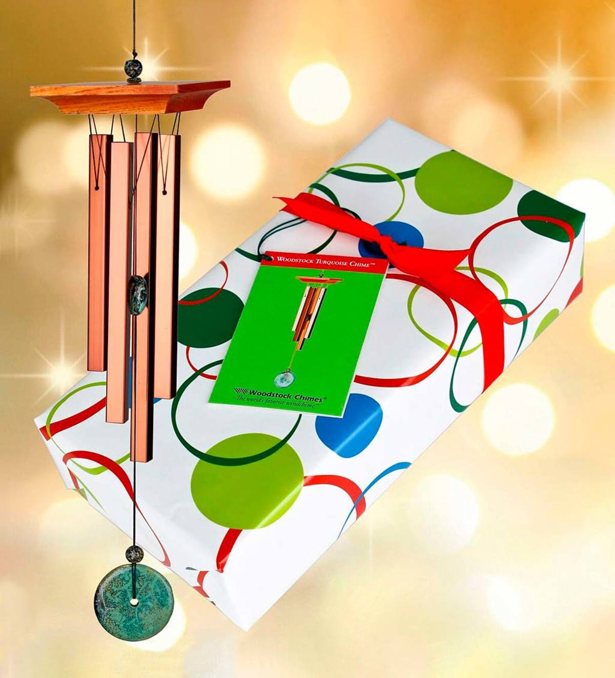 Gift-Wrapped Cherry Wood and Turquoise Wind Chime