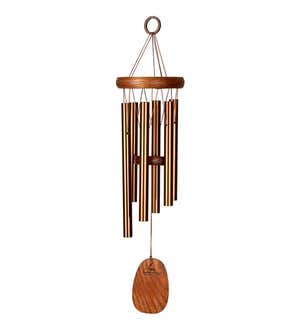 Small Bronze-Colored Aluminum Amazing Grace Wind Chime With Ash Wood Disk And Wind Catcher
