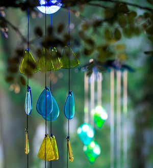 Solar Lighted Glass Leaves Wind Chime Mobile