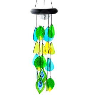 Solar Lighted Glass Leaves Wind Chime Mobile