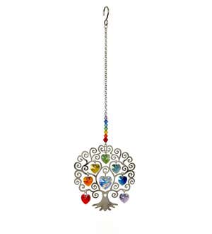 Metal Tree of Life with Colorful Crystals