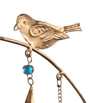 Golden Colored Metal Birds and Bird Houses Wind Chime