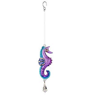 Handcrafted Glass Tropical Seahorse Sun Catcher with Crystal