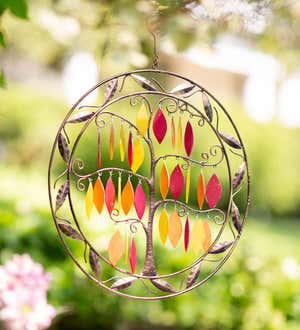 Round Metal and Glass Tree of Life Fall Colors Wind Chime