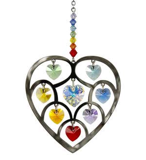 Silver-Plated Brass Heart Suncatcher with Colorful Crystals