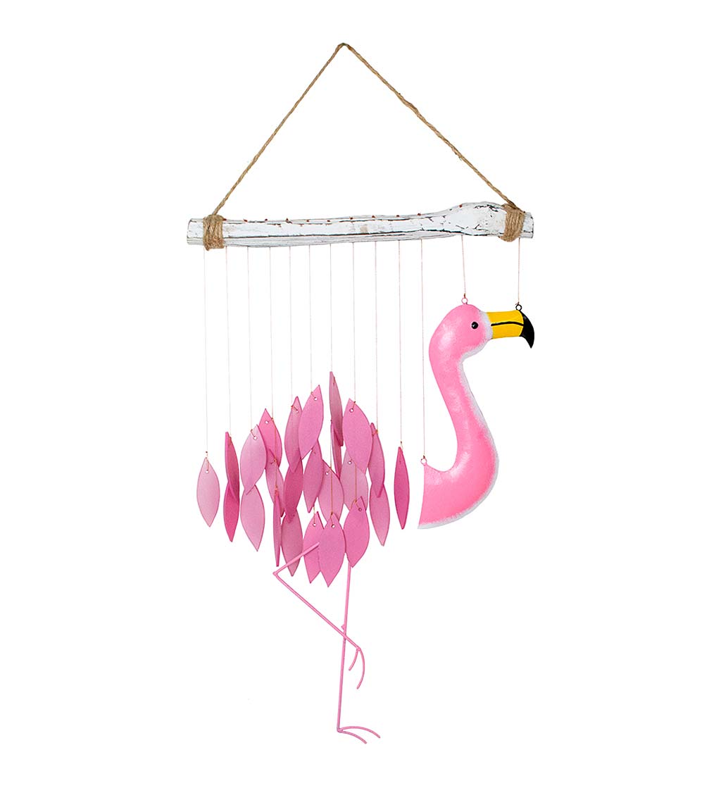 Glass and Driftwood Flamingo Wind Chime