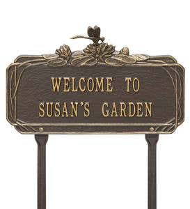 Personalized Dragonfly Welcome Garden Plaque - Green/Gold