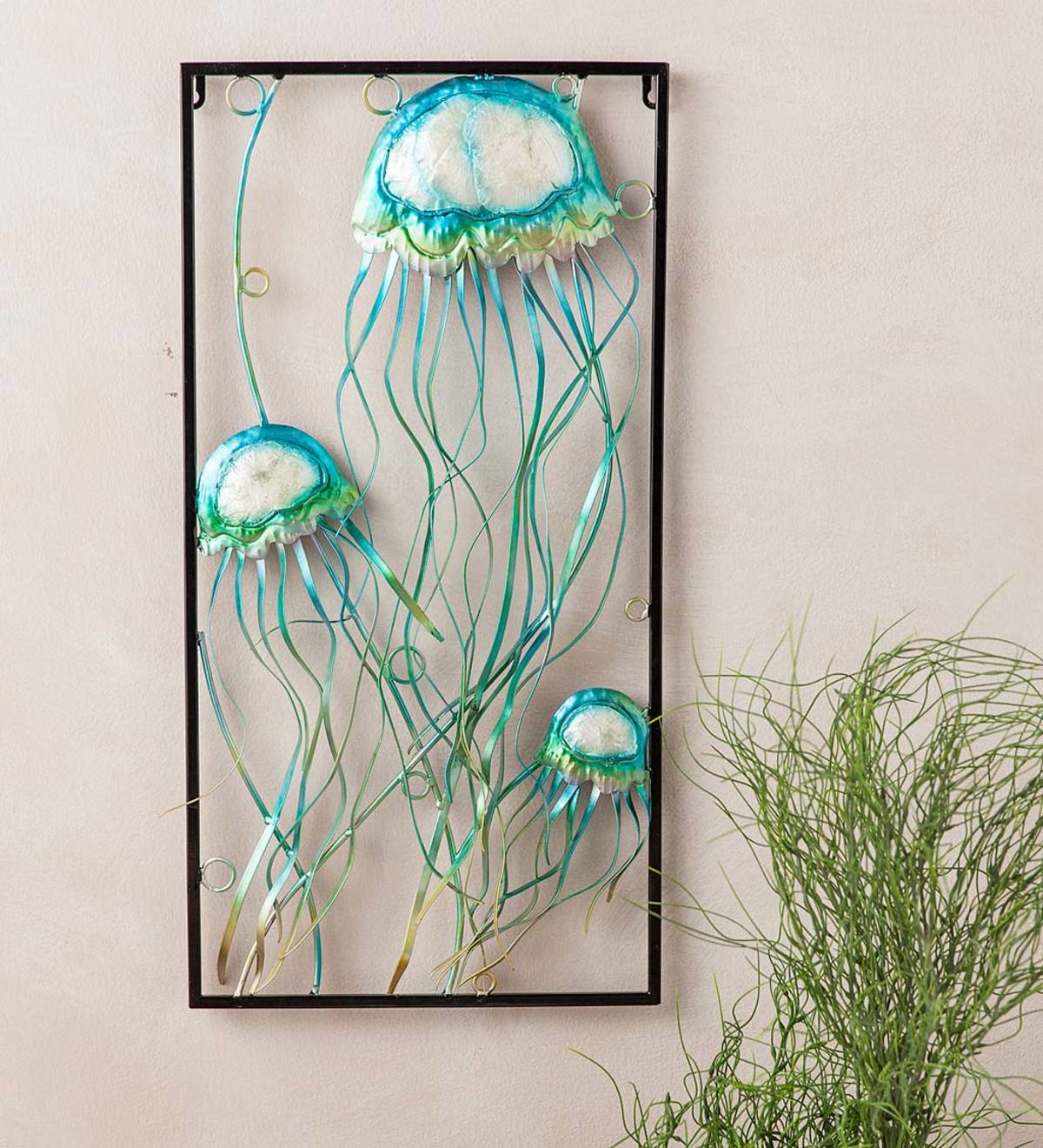 Handcrafted Metal Jellyfish Wall Art with Capiz Accents