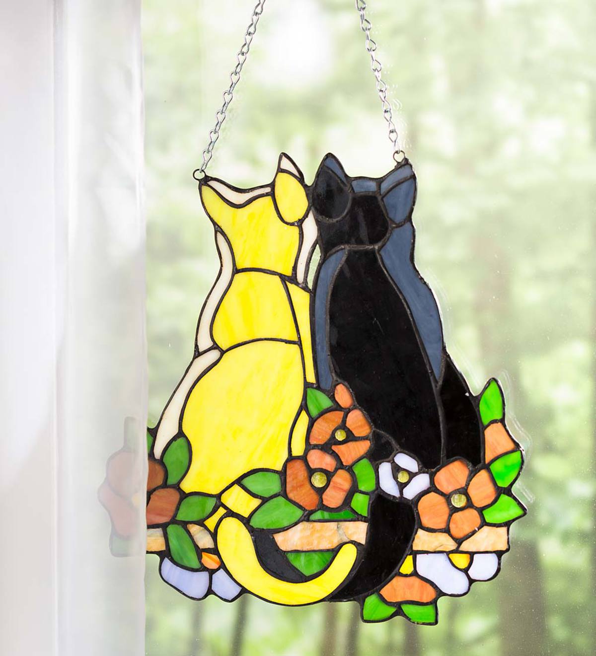 Pair of Cats Stained Glass Panel