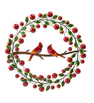 Cardinals and Berries Metal Wreath