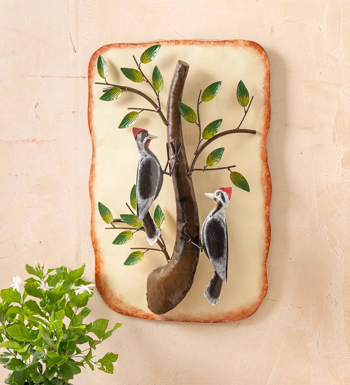 Two Woodpeckers on a Branch Metal Wall Art