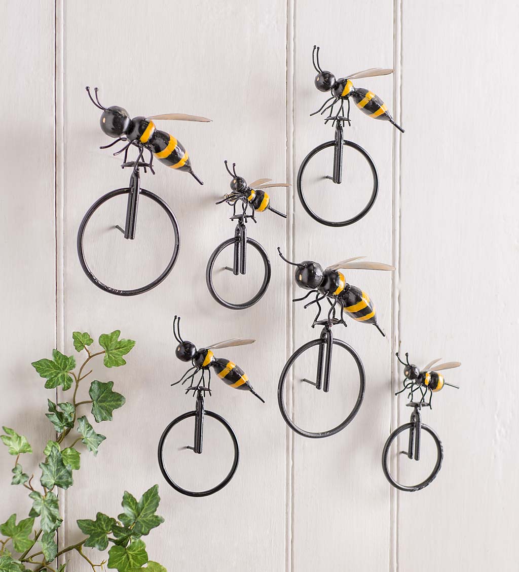 Metal Bee on Unicycle Wall Art