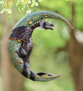 Metal Dragon on Moon Hanging Sculpture