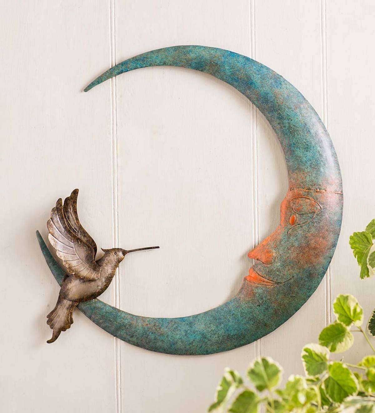 Crescent Moon and Hummingbird Metal Wall Art