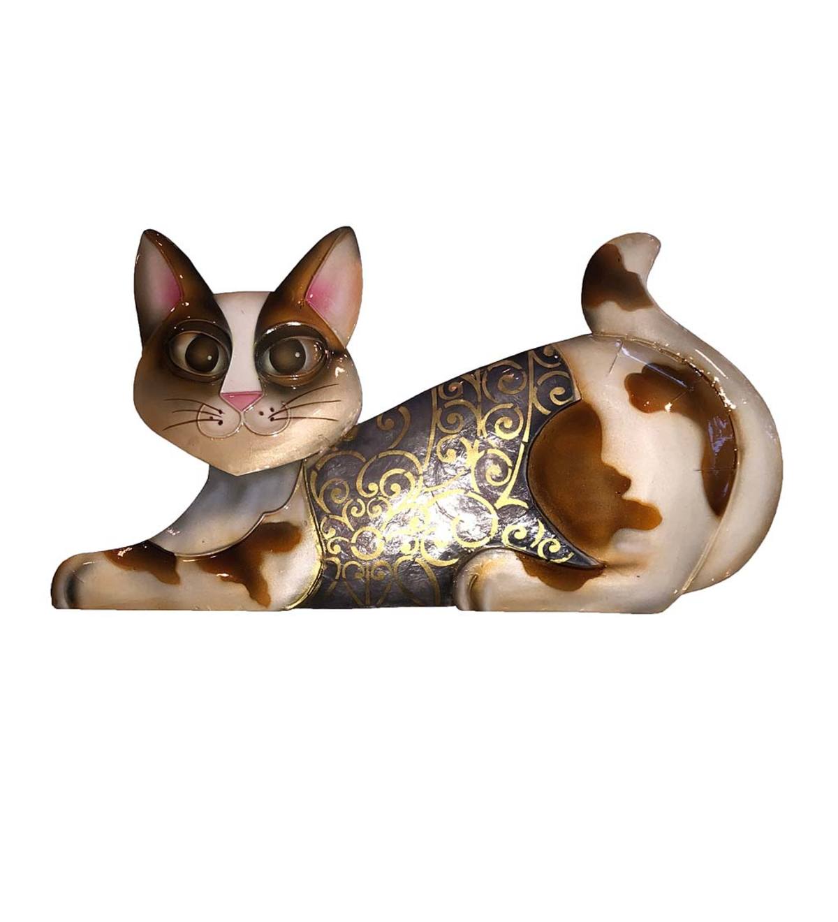 Hand-Painted Metal and Capiz Cat Wall Art