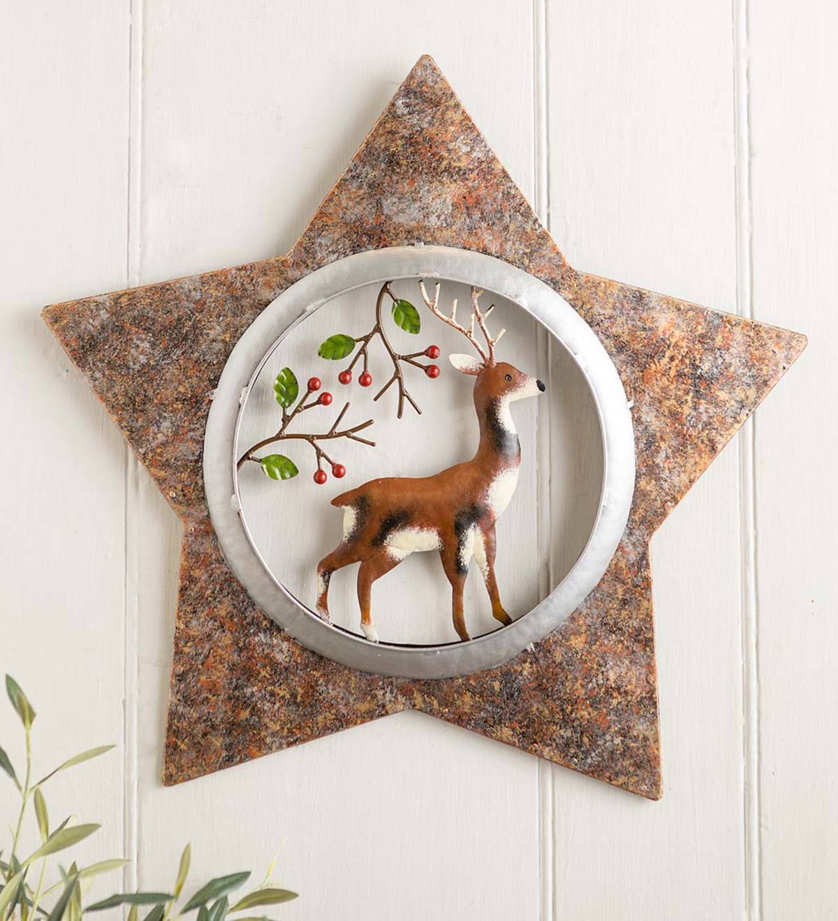 Handcrafted Deer in Star Metal Holiday Wall Art