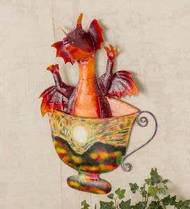 Handcrafted Metal Teacup Dragon Wall Art - Red