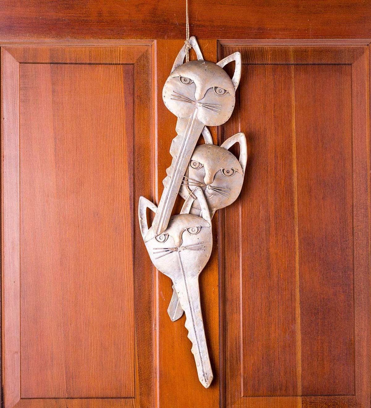 Handcrafted Set of Three Reclaimed Metal Cat Keys Wall Art