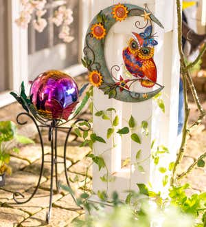 Rainbow Steel Gazing Ball with Spinning Butterfly Stand Set