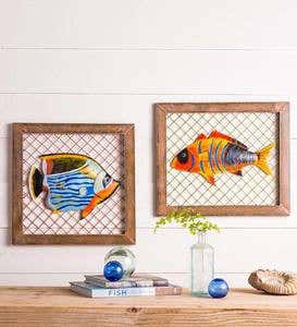 Handcrafted Framed Metal Fish Wall Art - Orange