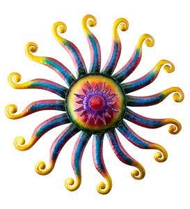Handcrafted Colorful Lighted Metal Sun Wall Art