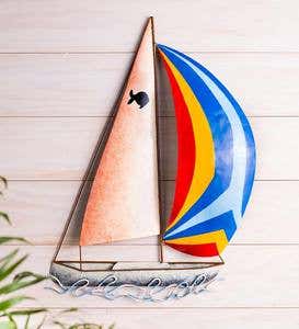 Simple Wire Sailboat Wall Art. White Metal Boat Decor. Sea Themed