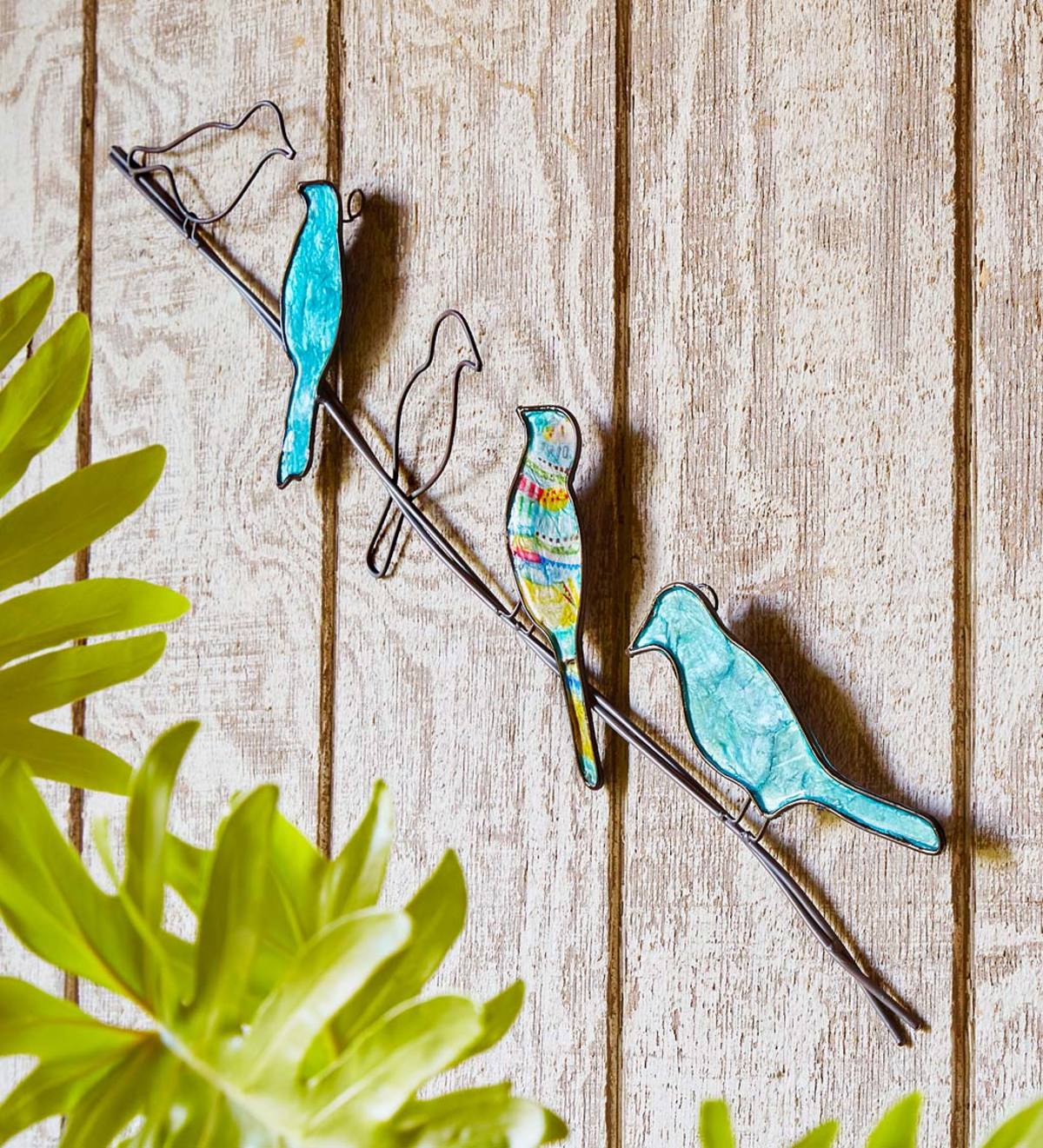 Handcrafted Metal and Capiz Birds on a Wire Wall Art