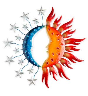 Handcrafted Colorful Moon and Sun Faces Metal Wall Art