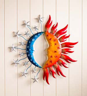 Handcrafted Colorful Moon and Sun Faces Metal Wall Art