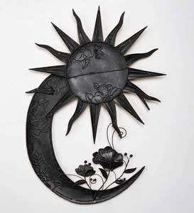 Handcrafted Sun, Moon and Flowers Metal and Capiz Wall Art