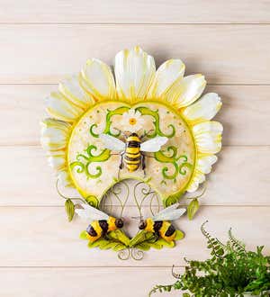 Handcrafted Metal and Capiz Three Bees and Flower Wall Art