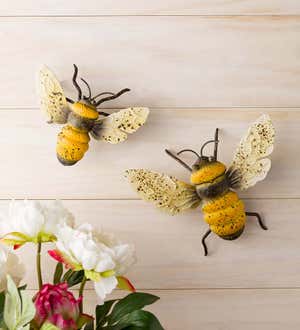 Rustic Metal Bees for Wall Hanging or Tabletop, Set of 2