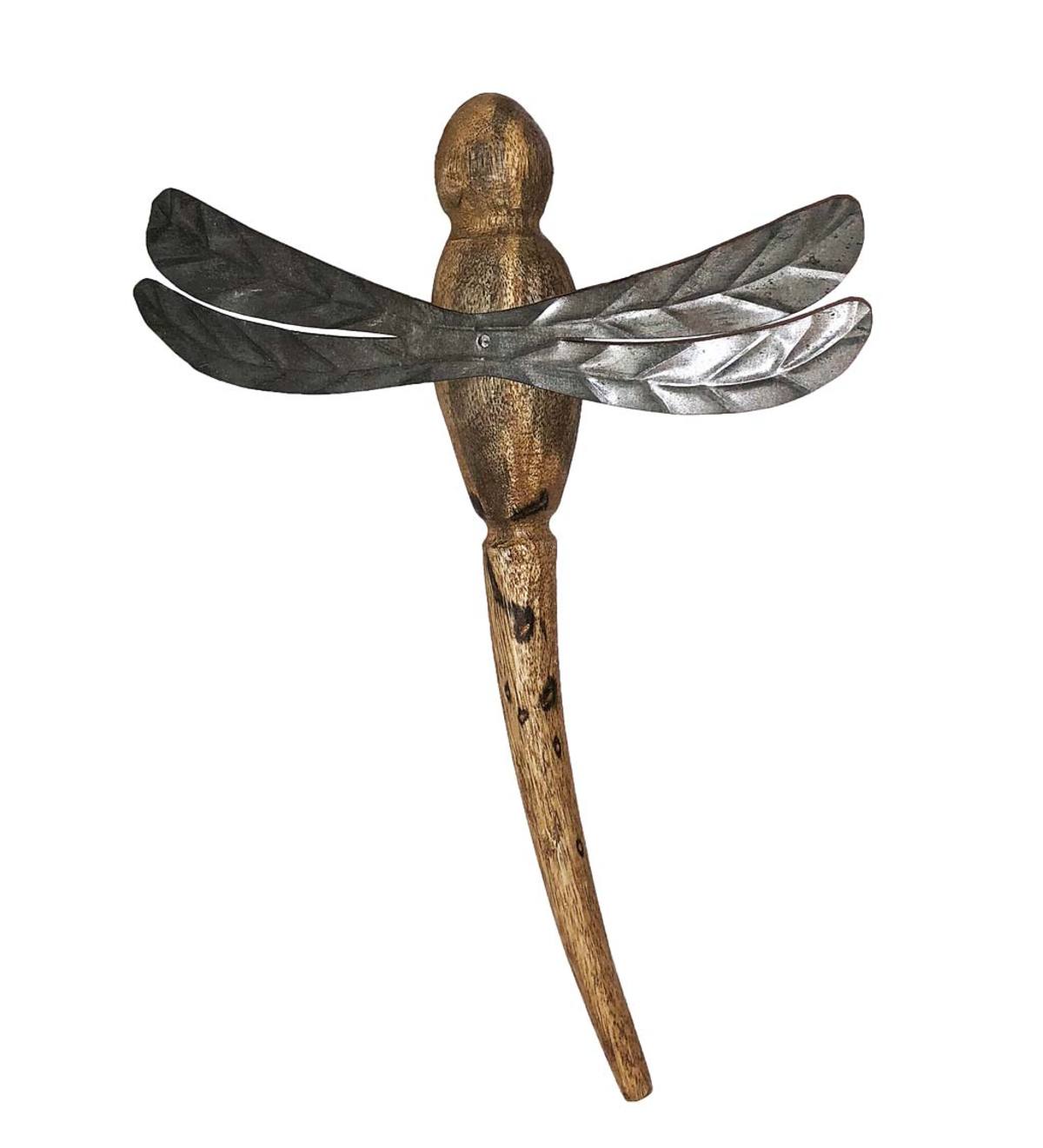 Hand-Carved Metal and Wood Dragonfly Wall Art