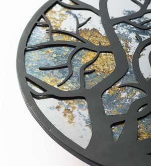 Circular Mirror-Like Metal Tree of Life Indoor Wall Art