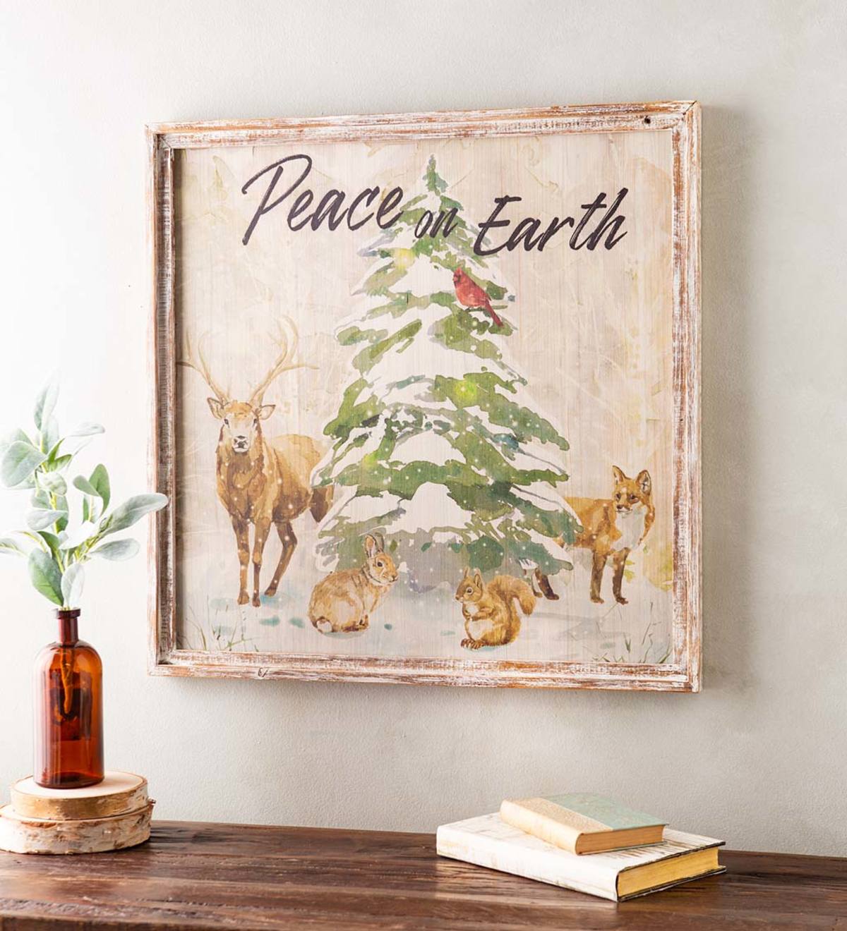 Wildlife Peace on Earth Wood-Framed Holiday Wall Art