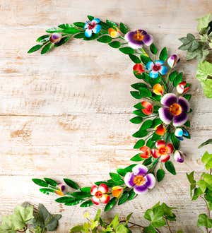 Handcrafted Colorful Floral Crescent Wreath Wall Art